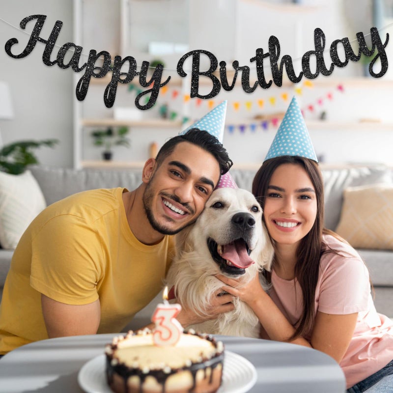 لافتة عيد ميلاد سعيد سوداء من PatiCool - متوترة مسبقًا، علامة عيد ميلاد سعيد سوداء لامعة، 10 أقدام، بدون DIY، رسائل عيد ميلاد سعيد، إكليل عيد ميلاد سعيد للنساء والرجال لوازم زينة حفلات أعياد الميلاد - Image 3